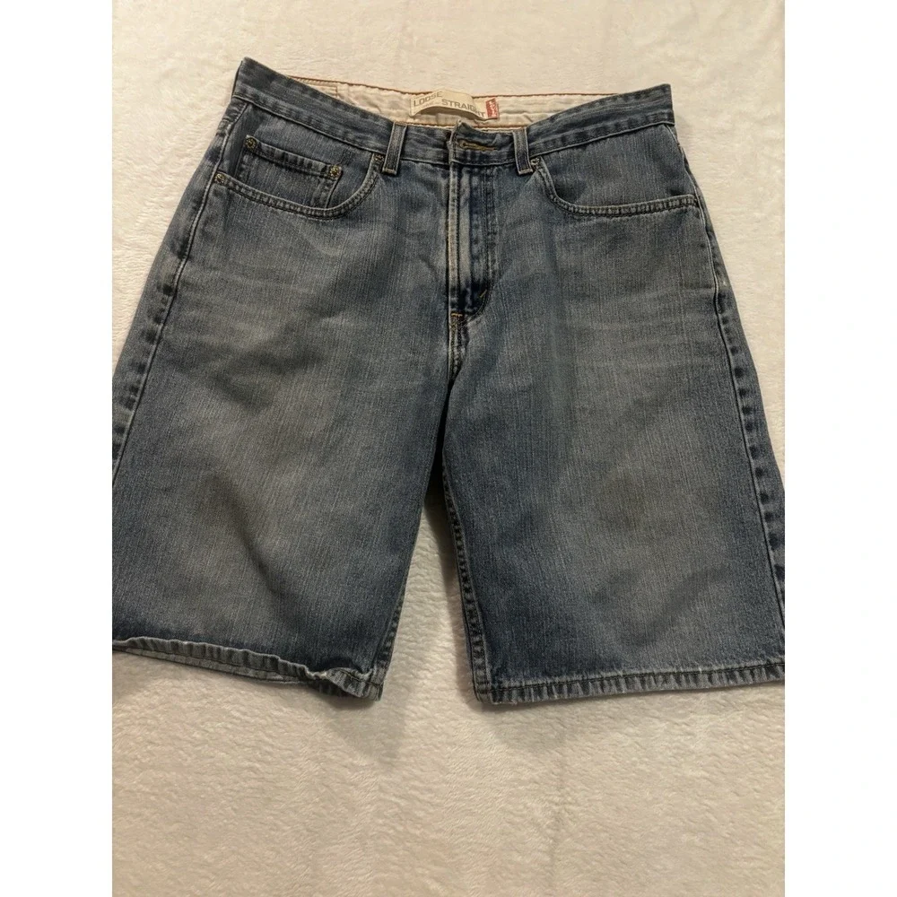 Levis 569 Jeans Shorts Mens 32 Blue Denim Cotton Loose‎ Straight Fit Distressed